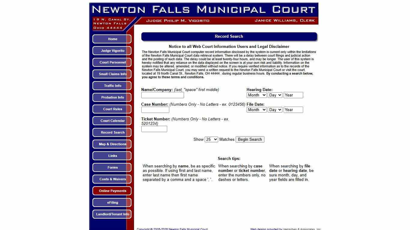 Newton Falls Municipal Court - Record Search
